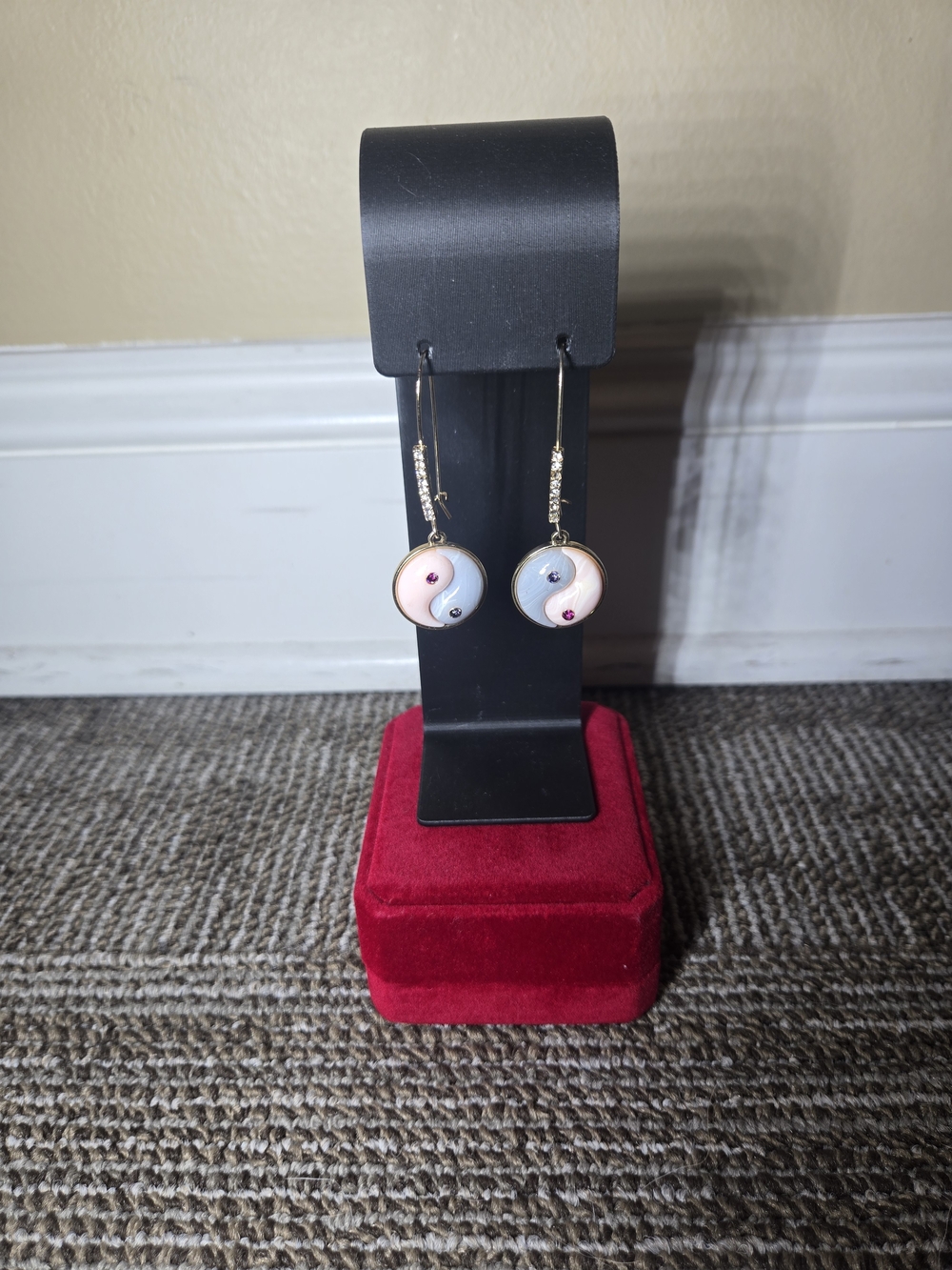 Betsey Johnson Pink and Light Blue Yin Yang Drop Earrings